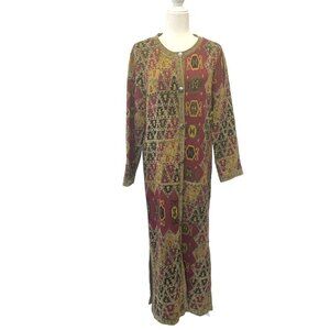 Soft Surroundings Long Sweater Tapestry Jacket Robe Size MED Art Wear Boho Heavy